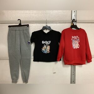 One T-shirt, one sweatshirt, and one pair of sweat sweatpants size 10/12